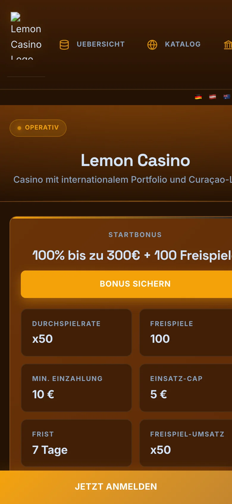 Lemon Casino mobile lobby screenshot