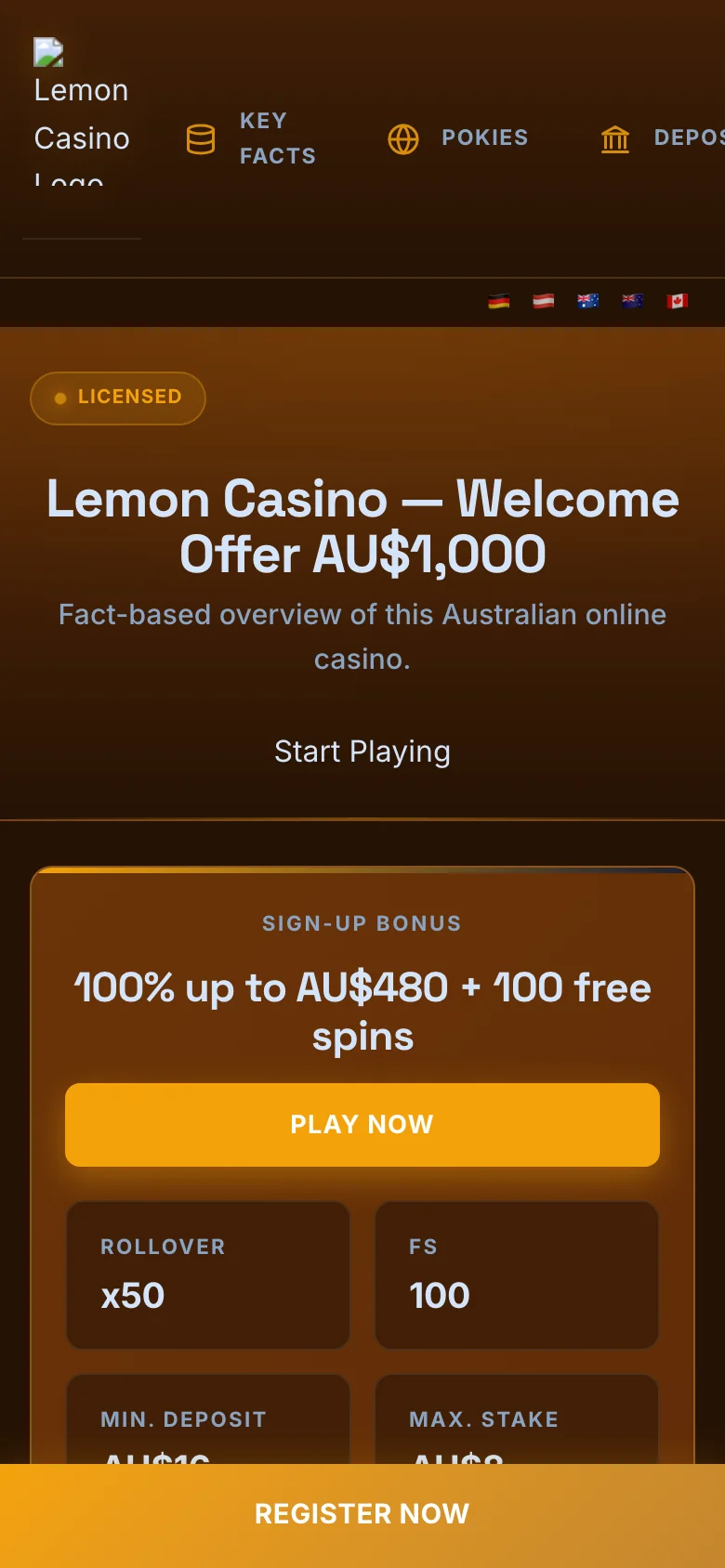 Lemon Casino mobile lobby screenshot