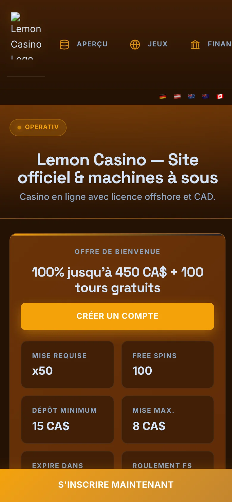 Lemon Casino mobile lobby screenshot